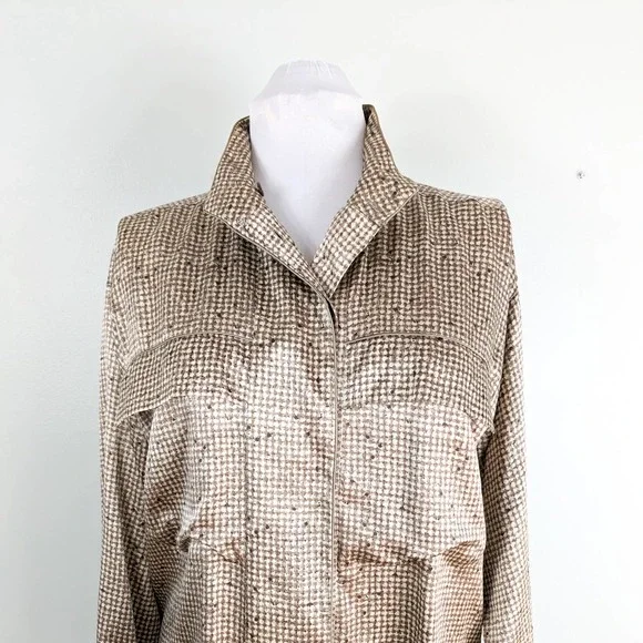 Vintage Linda Allard Ellen Tracy Silk Blouse Top Shirt Button Long Brown 90s 8 - Picture 6 of 14